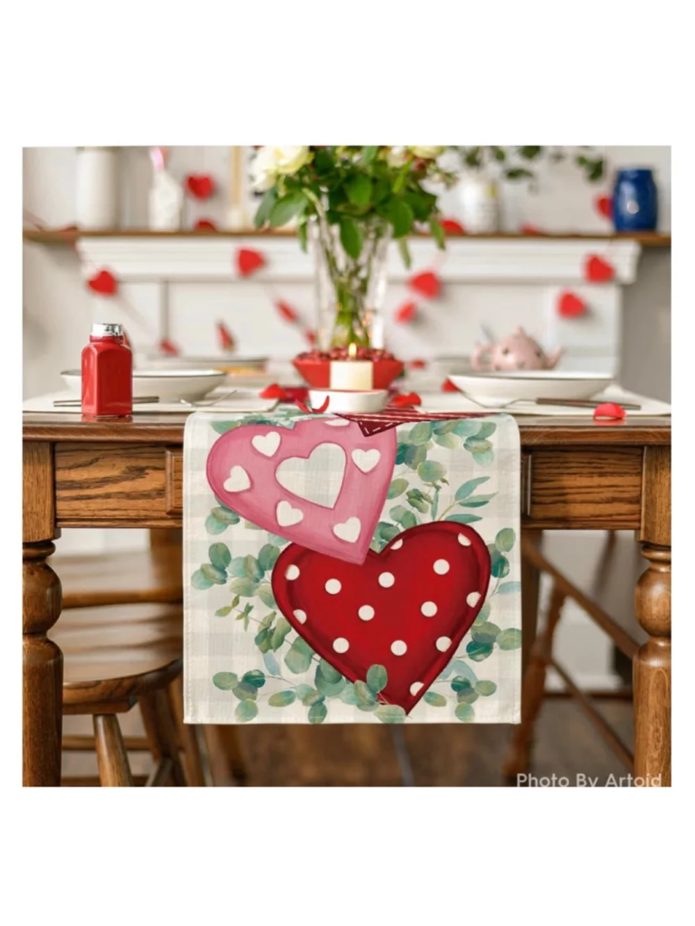 NEW Eucalyptus Hearts Valentines Table Runner Dining 13x90 Tablecloth